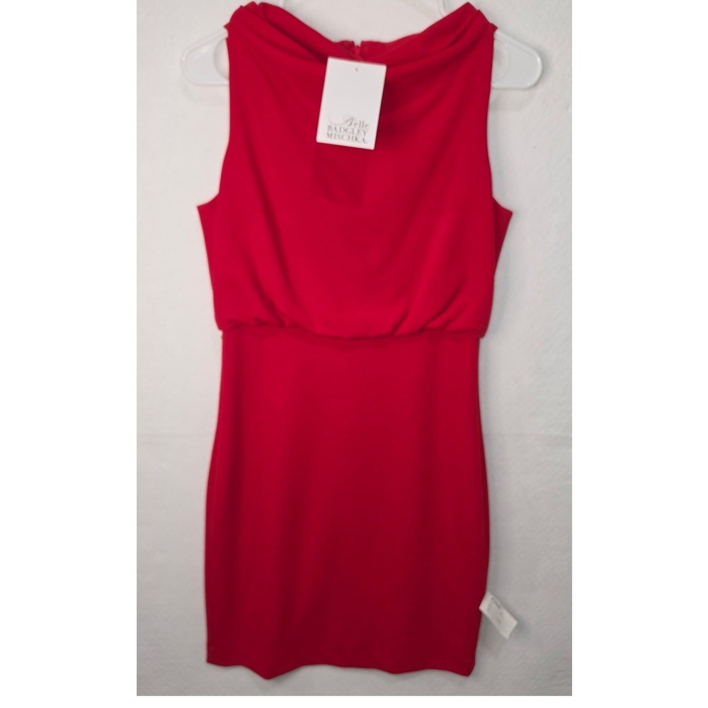 Belle Badgley Mischka Red Cowl Neck Sleeveless Sheath Dress Size 2 NWT